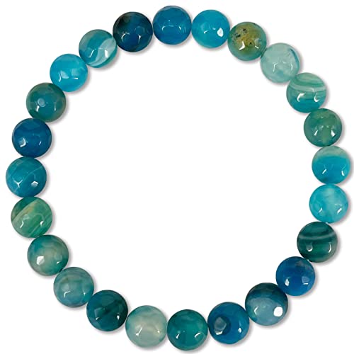 cotigo Bracciale in pietra naturale – Bracciale in filo elastico con perle di pietra naturale – varie pietre semi-preziose per donna, uomo yoga regalo (Agata blu sfaccettata 8 mm)