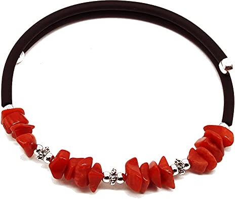 Generico Coralli di Sardegna Bracciale Corallo Rosso scaglie 4 gruppi caucciu' molla acciaio