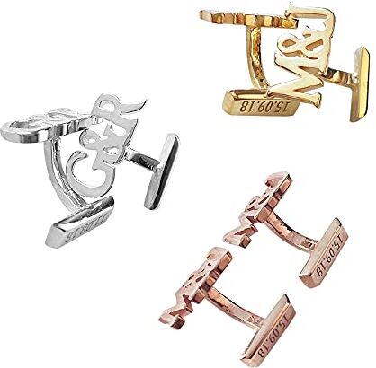 Albertband Gemelli Personalizzati da 2 Pezzi con Lettera di Iniziali Gemelli Personalizzati con Nome Arabo Gemelli con Data di Matrimonio dello Sposo per i Padri Argento/Oro/Nero/Rosa (#Iniziali)