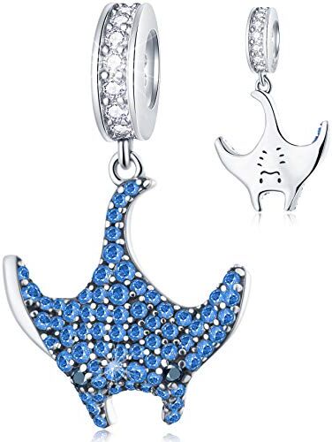 CRISNATA Manta Ray/Pesce Diavolo Charms con Zaffiro Blu CZ, Fit Pandora Braccialetto di animali dell'oceano, 925 Argento Sterling Diavolo Ciondolo Vita marina tropicale Beads, regalo per sorella