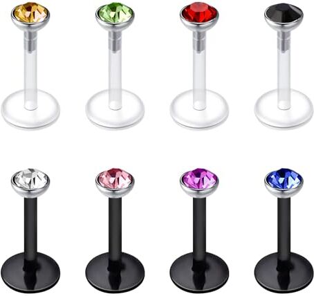 Mayhoop 16G plastica Labbro Bars Tragus Helix Cartilage Orecchino Studs Piercing 6/8/10mm Chiaro e Nero Portaoggetti Flessibile per Donne Uomini