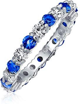 Bling Jewelry Cubic Zirconia Blue White Alternating Stackable Cz Eternity Ring Simulated Sapphire Sterling Silver Mese Di Febbraio