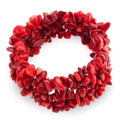Bling Jewelry Moda Rosso Tinto Corallo Cluster Pietra Chip Dichiarazione Ampia Bracciale Elastico per Le Donne