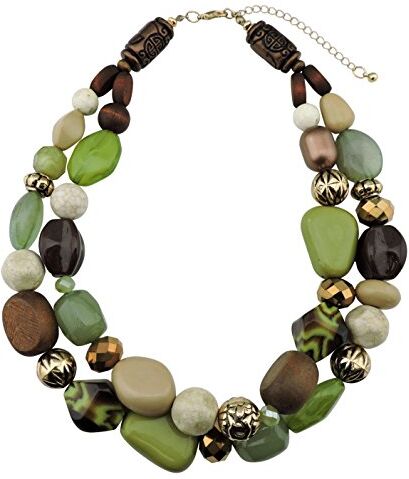 Bocar - Collana da donna con pietre voluminose su 2 fili, idea regalo (NK-10384-olive)