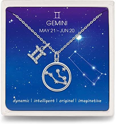 Qings Segno Zodiacale Gemelli Collana Argento Sterling Constellation Oroscopo Ciondolo Festa della Mamma Gioielli