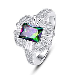 Yazilind S925 - Anello di fidanzamento da donna, in argento Sterling con zirconia cubica rettangolare e Argento, 11, colore: Colore, cod. 1058R9588--6