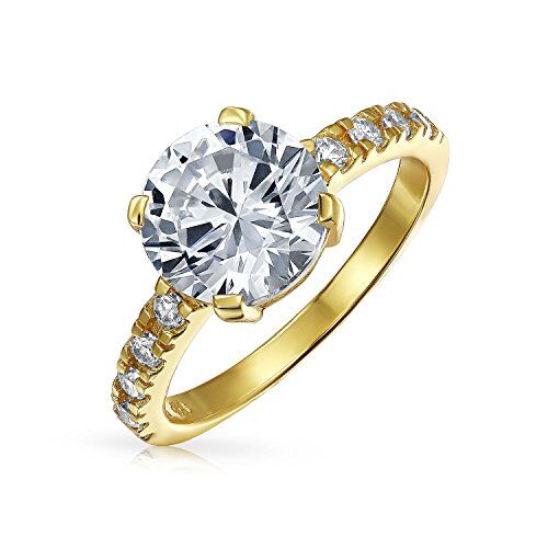 Bling Jewelry 4CT Round Brilliant Solitaire CZ Cubic Zirconia Engagement Ring Thin Pave Band 14K Yellow Gold Plated Sterling Silver