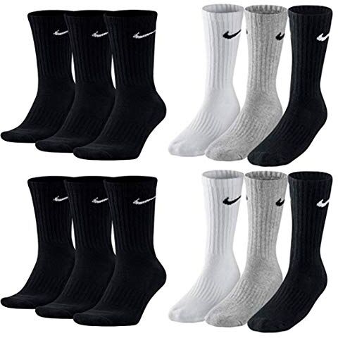 Nike SX4508 - Set di 12 paia di calzini da tennis da uomo e donna, per lo sport, colore bianco/ nero/ grigio nero, bianco, grigio, nero. 38-42