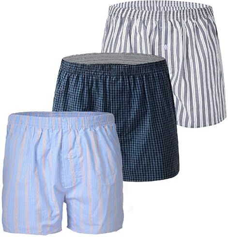 HiaLegion Pantaloncini Pigiama Uomo Boxer Uomo Americani Larghi Boxer Uomo 100% Cotone Mutande da Uomo a Righe Boxer con Apertura Uomo Traspiranti 3 Pacco S