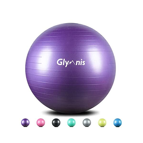 glymnis palla fitness palla da ginnastica 55cm/65cm/75cm anti-scoppio carico massimo di 300kg, palla yoga anitiscivolo con pompa rapida per pilates allenamento yoga e fitness viola 65cm
