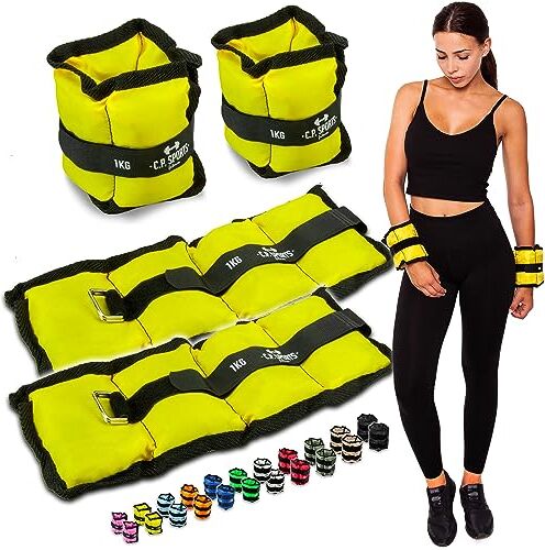 C.P.Sports C.P. Sports Pesi Morbidi da 2X 1kg (Giallo) per Polsi e Caviglie I Set di Pesi per Braccia e Gambe, Fissaggio Sicuro con Velcro XL I per Allenamento con bilanciere, Fitness, Corsa e Fisioterapia