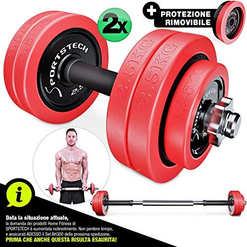 Sportstech AH300 2in1 Set Innovativo di manubri Pesi Regolabili con Copertura in Silicone. Manubri e bilanciere Palestra - Alta qualit in ghisa 20kg / 30kg Allenamento di Forza pesistica per casa