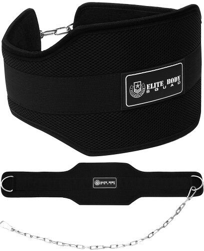 Elite Body Squad Cintura per Dip Cintura della pi alta qualit in neoprene per bodybuilding, sollevamento pesi ed allenamento in palestra + design con doppia clip unica per velocit e comfort durante i dip dei tricipidi, le trazioni e i sollevamenti pesi Qualit garantita a vita