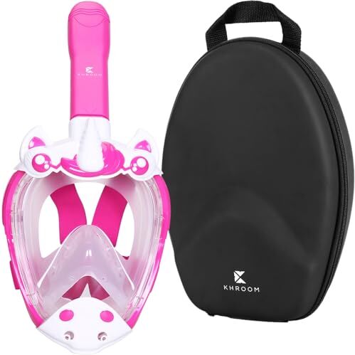 Khroom Maschera da Snorkeling per Bambini  Certificazione TÜV CO2   Maschera Subacquea per Bambini  Maschera Integrale per Snorkeling  Maschere da immersione (Unicorno rosa+Soft-Case)