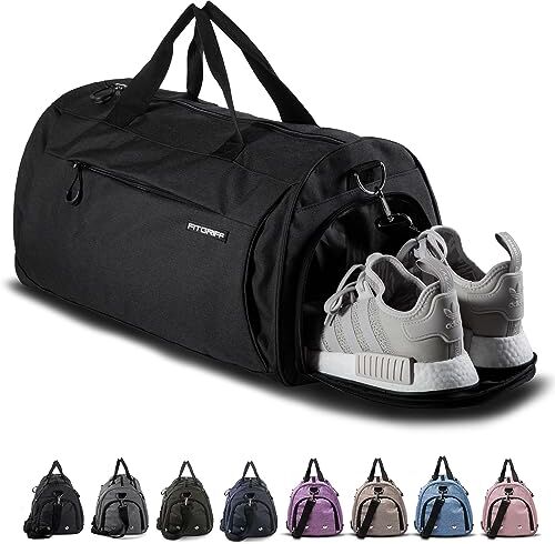 Fitgriff® Borsone Palestra - Donna & Uomo - Borsa Sportiva - per Palestra, Fitness, Sport, Piscina, Viaggio, Gym - Duffel Bag (Black, 58 x 31 x 31 cm (Medium))