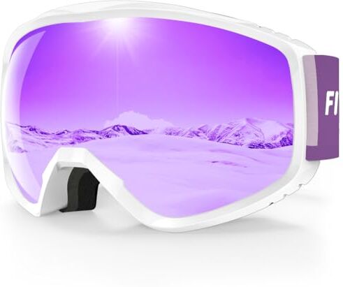 findway Maschere da Sci, Occhiali Sci Donna Uomo, Maschera da Snowboard e Sci per Occhiali da Vista OTG,Anti-UV Protezione UV Anti-Nebbia, Viola Lente Specchio