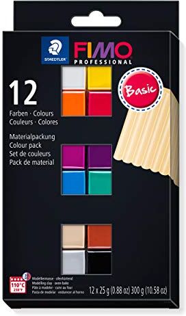 Staedtler 8043 C12-1 FIMO - Pasta professionale per modellare il forno, astuccio di cartone con 12 colori basici assortiti.