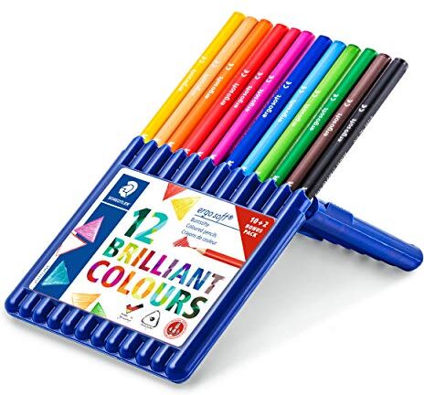 Staedtler ergosoft 157 SB12P - Matite colorate ergonomiche triangolari, colori intensi e intensi, mine morbide e infrangibili, confezione da 12 colori