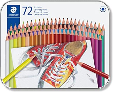 Staedtler 175 M72, Matite colorate esagonali in scatola di metallo, Colori Assortiti, 72 Pezzi