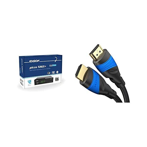 edision decoder dvb-t2 hd  picco t265+ ricevitore digitale terrestre full hd dvbt2 h265 hevc 10 bit bonus tv, fta, usb&kabeldirekt – 0,5 m – cavo hdmi 4k