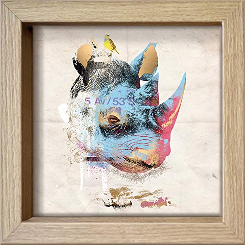 International Graphics - Cartoline incorniciate - André, Sanchez - ''Rhino''- 16 x 16 cm - Cornice disponibile in 4 colori – Colore del cornice: Legno/Naturale - Serie LUNA