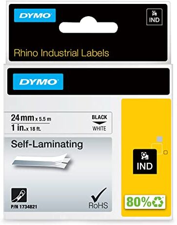 Dymo 1734821 Nastri Industriali D1 24 mm x 5.5 m, Vinile Autolaminante, Nero su Bianco