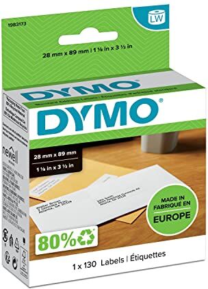 Dymo LW etichette per indirizzi   28 mm x 89 mm   rotolo da 130 etichette facilmente staccabili   autoadesive   per etichettatrici LabelWriter   originali