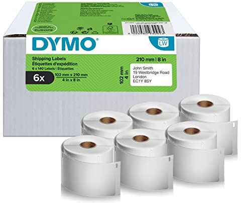 Dymo LW etichette originali per etichettatrice LabelWriter 5XL/4XL   102 mm x 210 mm   6 rotoli da 140 etichette facili da staccare (840 pezzi)   nero su bianco