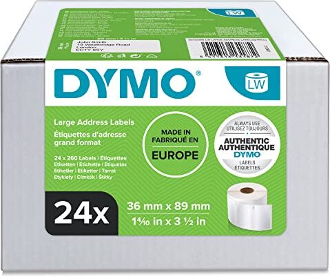 Dymo LW etichette per indirizzi grandi, 36 mm x 89 mm, 24 rotoli da 130 etichette facilmente staccabili (3120 etichette), autoadesive, per etichettatrici LabelWriter, originali