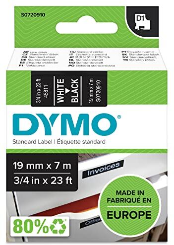 Dymo S0720910 Nastri D1, 19 mm x 7 m, Bianco/Nero