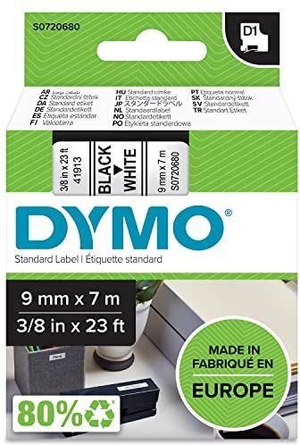 Dymo S0720680 Nastri D1, 9 mm x 7 m, Nero/Bianco