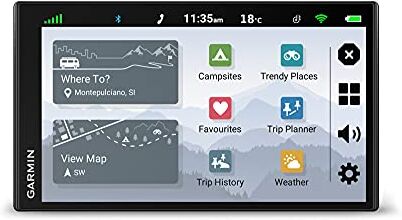 Garmin CamperVan, Navigatore GPS, Display 6,95″, Mappa Europa, POI Michelin, TriPadvisor, Elenchi dei campeggi, Comando vocale, Traffico LIVE, Wi-Fi, Nero