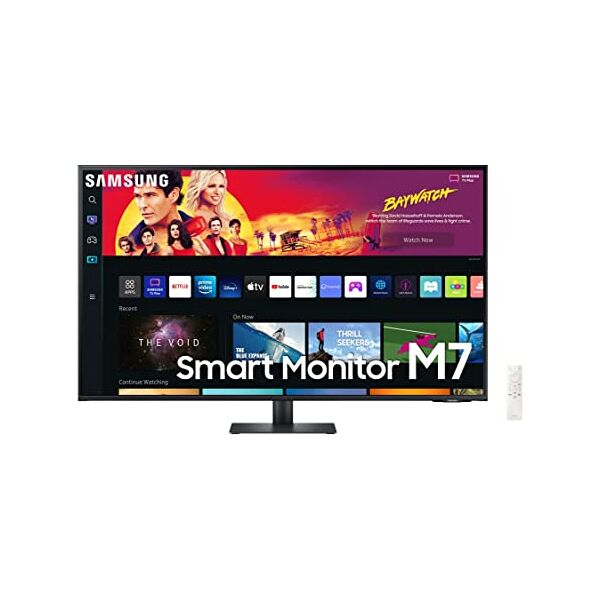 samsung smart monitor m7, flat 43'', 3840x2160 (uhd 4k), piattaforma smart tv, airplay, mirroring, office 365, wireless dex, casse integrate, wifi, hdmi, usb type-c