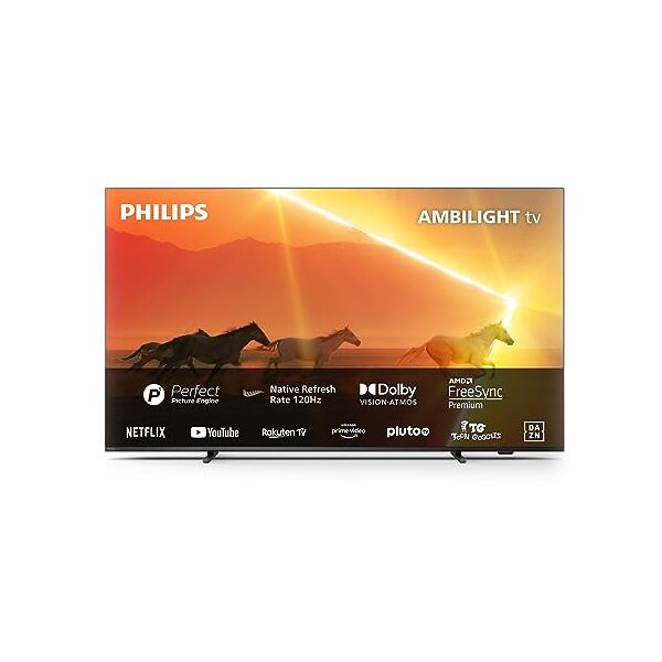 philips ambilight xtra pml9008 139 cm (55 pollici) smart 4k miniled tv   hdr10+   120hz   motore p5   dolby vision e atmos   compatibile con assistente google e alexa   grigio