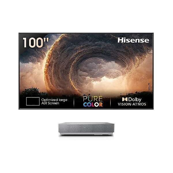 hisense laser tv 100 4k 2023 100l5hd, schermo anti-riflesso, 2700 lumen, 4k, hdr10, smart tv vidaa 6, dolby vision e atmos, apple airplay 2, home kit, alexa, tivùsat 4k, installazione gratuita