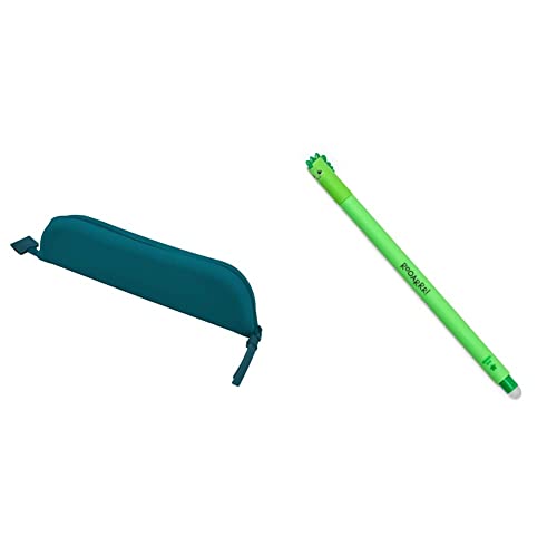 Legami Astuccio in Morbido Silicone, 20x5 Cm, Petrol Blue & Penna Gel Cancellabile, Inchiostro Termosensibile, Diametro Punta 0,7mm, Altezza: 15cm, Inchiostro Verde