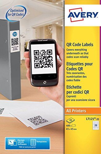 Avery Opaque QR Code Label 20 per Sheet 45x45mm White Square Ref L7121-20.UK [400 labels]