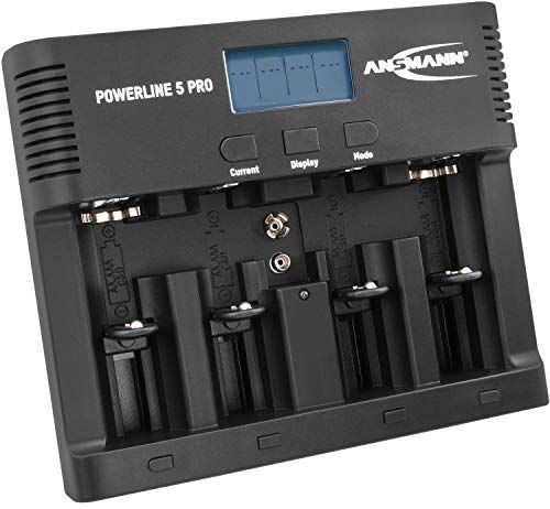 Ansmann Caricabatterie Powerline 5 Pro - Stazione di ricarica per batterie ricaricabili AAA AA C D E-Block 9V - Caricatore tester pile NiMH porta USB