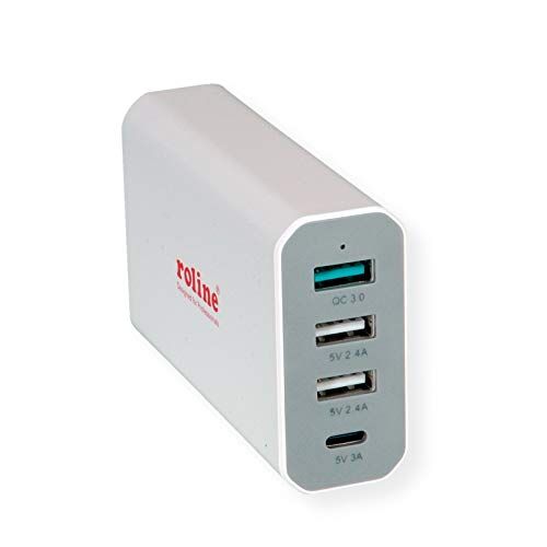 Roline 4fach USB Charger 4 Port n (3x USB + 1x USB C) max. 40 W per la ricarica contemporanea di fino a quattro dispositivi mobili con 1 Quick Charge 3.0.
