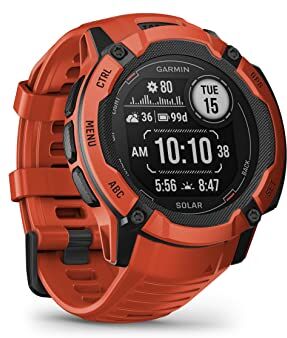 Garmin Instinct 2X Solar, Smartwatch, 50mm, Rugged design, Ricarica solare, Autonomia infinita, Disply 1,1", Torcia LED, GPS Multi-banda, Cardio, SpO2, Pay, Connect IQ (Flame Red)