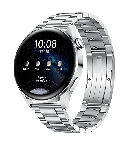 Huawei WATCH 3 - Smartwatch 4G AMOLED 1,43 pollici, AP52, chiamata eSIM, batteria fino a 3 giorni, monitoraggio saturazione ossigeno, frequenza cardiaca 24/7, GPS, 5ATM, cinturino acciaio inossidabile