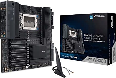 Asus Pro WS WRX80E-SAGE SE WIFI Scheda Madre, EATX, AMD WRX80, Socket sWRX8, 8 Slot DIMM DDR4, 7 x PCIe 4.0, 3 x M.2, 8 x SATA, Intel WiFi 6, 10Gb LAN, Realtek 7.1 Surround, USB-C 3.2 Gen 2x2, Nero