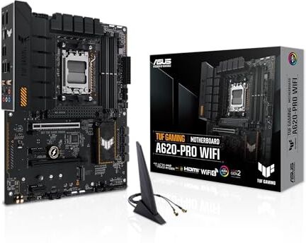 Asus TUF Gaming A620-PRO WiFi Scheda Madre AMD ATX, DDR5, PCIe 4.0, 2 Slot M.2, Q-Latch, 12+2 DrMOS, Wi-Fi 6, Ethernet Realtek 2.5Gb, DisplayPort, HDMI, USB 3.2 Gen 2 e Type-C, Aura SYNC