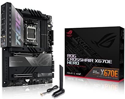 Asus ROG CROSSHAIR X670E HERO, Scheda Madre Gaming ATX, AMD AM5, DDR5, PCI 5.0, Intel 2.5Gb Ethernet, WiFi 6E (802.11ax), ROG SupremeFX 7.1 Surround, 5xM.2, 6xSATA 6GB/s, Aura Sync RGB