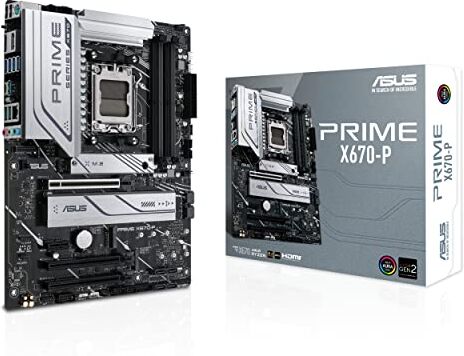 Asus PRIME X670-P Scheda Madre ATX, AMD X670, AMD AM5, DDR5, PCI 5.0, Realtek 2.5Gb Ethernet, Realtek 7.1 Surround, 3xM.2, 6xSATA 6GB/s, USB 3.2 gen 2x2, Aura Sync RGB, Nero