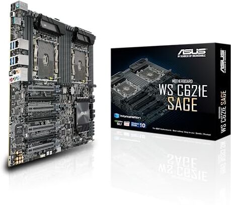 Asus WS C621E SAGE(BMC) Scheda Madre per Workstation, Intel Dual Processor Xeon Socket 3647, 4x Schede Video Dual Slot, RAM 12 Slot fino a 768 GB, EEB