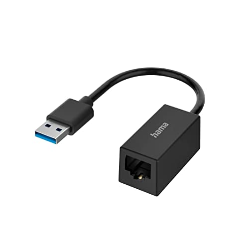 Hama Adattatore USB a RJ45 (adattatore di rete da USB 3.0 a Gigabit Ethernet LAN 10/100/1000 Mbit/s, 10 anni di garanzia, per PC portatile, tablet, MacBook, USB A a router, switch, hub) nero