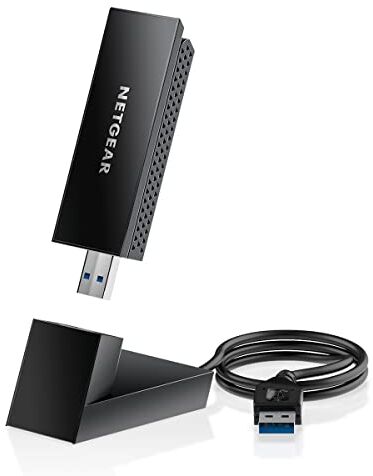 Netgear Adattatore WiFi 6E A8000, USB Nighthawk AXE3000, WiFi 6E senza fili per computer portatile o desktop. Velocità WiFi fino a 3 Gb/s. Compatibile per tutte le generazioni di PC