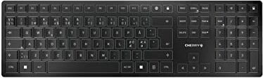 CHERRY KW 9100 SLIM, tastiera wireless, layout panordico, tastiera QWERTY, connessione Bluetooth o wireless, azione a forbice SX, ricaricabile tramite cavo USB, piatta, nero-argento