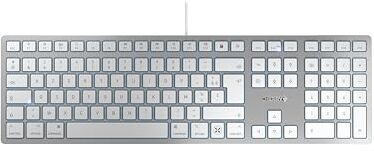 CHERRY KC 6000C FOR MAC, tastiera cablata, layout Mac, layout francese (AZERTY), connettore USB-C, accesso rapido a 13 funzioni Mac popolari, design ultrasottile, bianco-argento